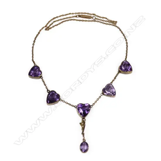 An Edwardian 9ct rose gold and amethyst necklace,