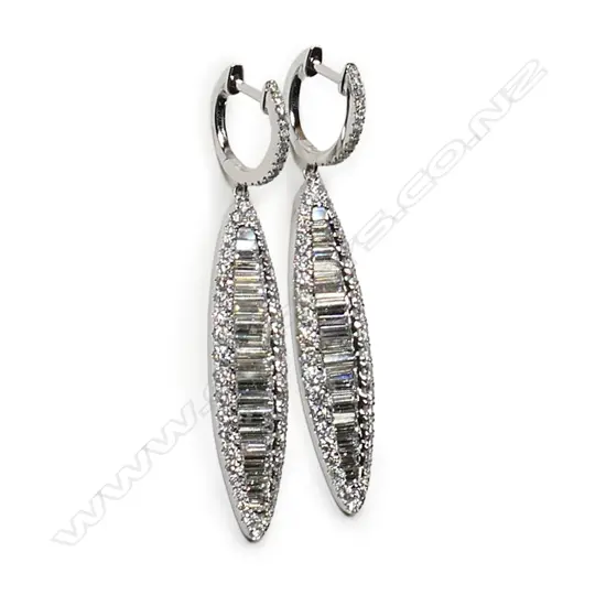 A pair of 18ct white gold and multi diamond long drop earrings,