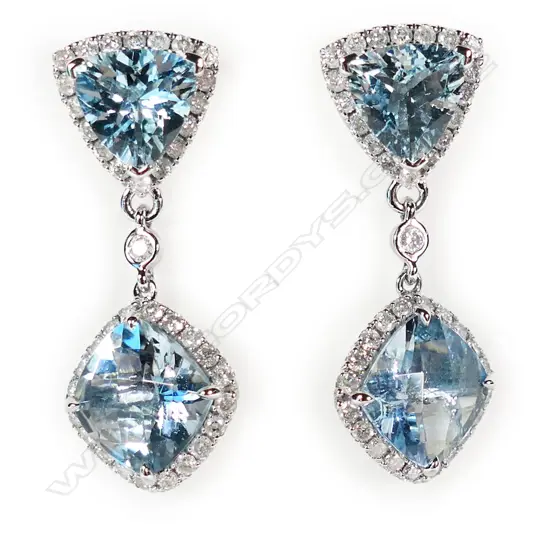 A pair of 14ct white gold aquamarine and diamond drop earrings,