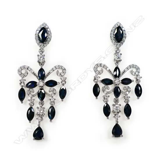 A pair of 14ct white gold sapphire and diamond chandelier earrings,
