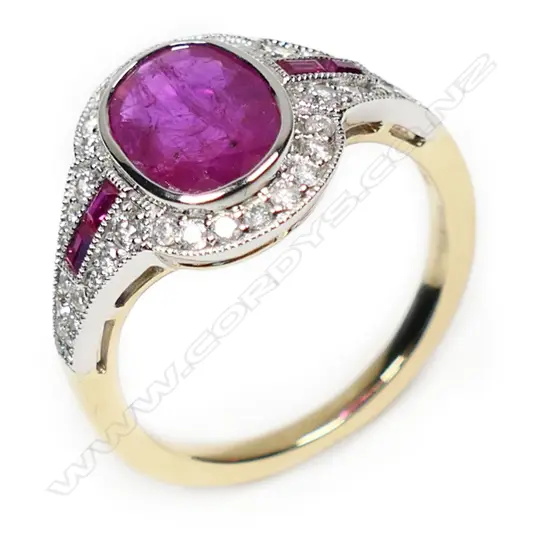 A 14ct gold ruby and diamond antique style ring,