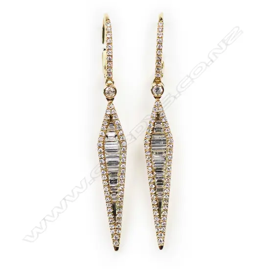 A pair of 18ct yellow gold and diamond drop earrings,