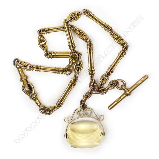 A good c.1900 9ct yellow gold fancy Albert chain with spinner fob,