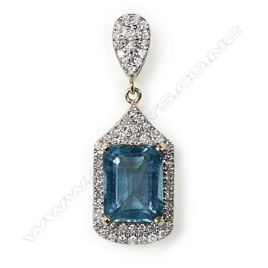 A 14ct gold aquamarine and diamond pendant,