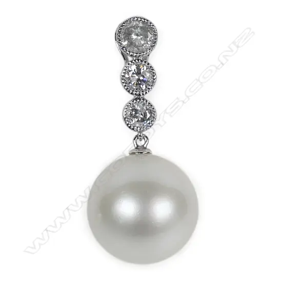 A 14ct white gold cultured South Sea pearl and diamond pendant,