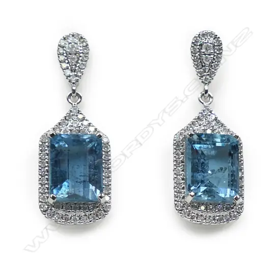 A pair of 14ct white gold Santa Maria aquamarine and diamond drop earrings,