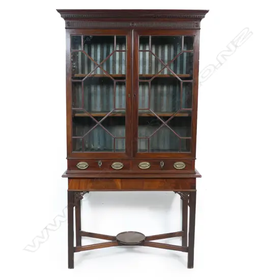 A 19thc astragal glazed mahogany bookcase on table stand,