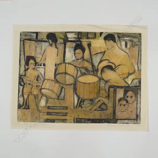 Alison Pickmere (1909-1971) 'Te Kao Hall' etching