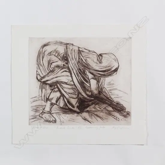 Roy Dalgarno 'Indian Suite XVI Gathering Jute' etching