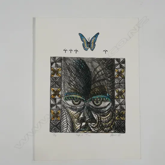 Fatu Feu'u (b. 1946) 'Pepe + Tui' lithograph