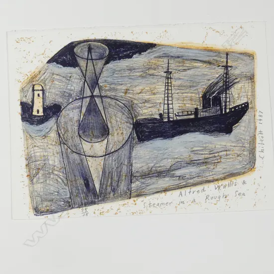 Gavin Chilcott (b. 1950) 'Alfred Wallis & Steamer in a Rough Sea' lithograph