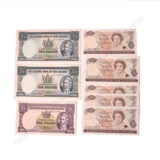 Eight N.Z. vintage banknotes