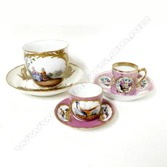 Three Continental cups and saucers