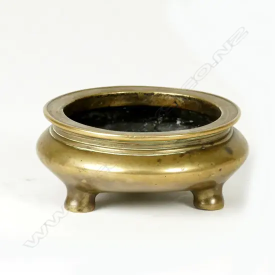A small old heavy Chinese brass censer