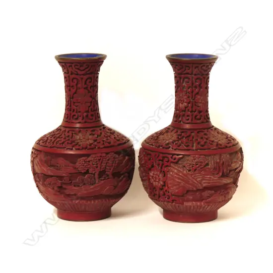 A pair of Chinese cinnabar lacquer baluster vases
