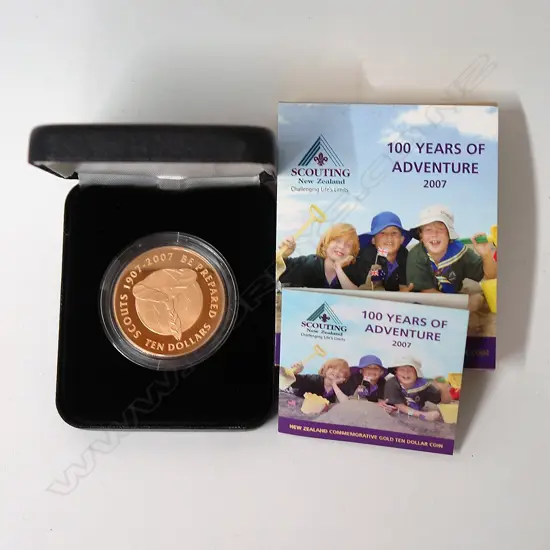 An N.Z. 2007 '100 Years of Adventure' Scouting $10 proof gold coin