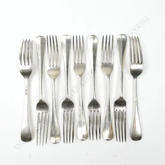 Nine Hanoverian silver table forks