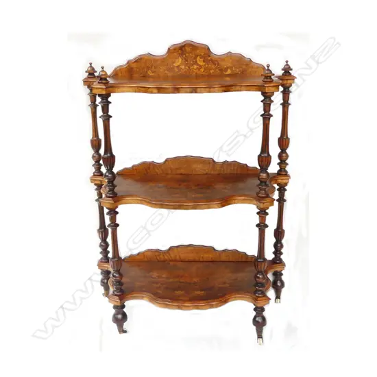 A quality inlaid figured walnut whatnot