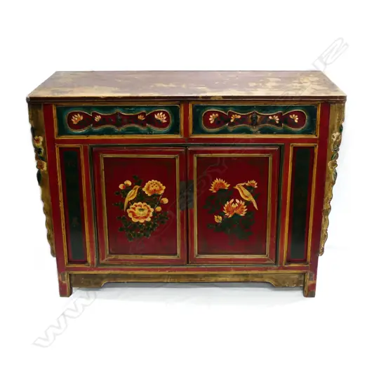 An old Nepalese painted sideboard