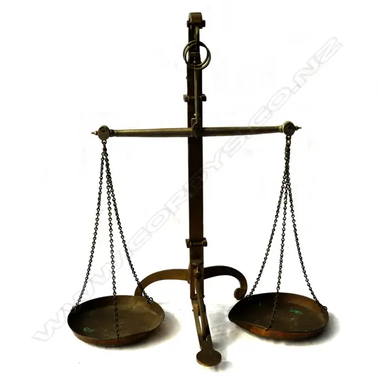 A pair of large late 19thC brass balance scales