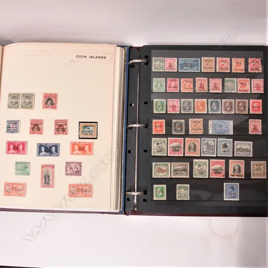 Collections of Cook Islands and Niue stamps held in two albums