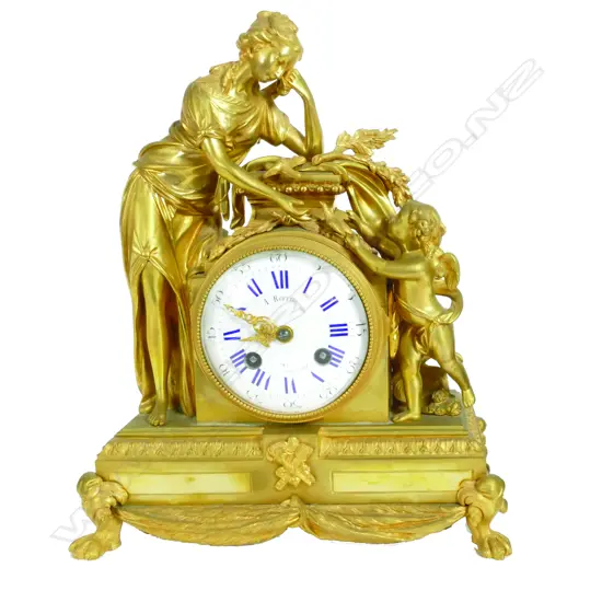A 19thC French Louis XVI figured ormolu mantel clock