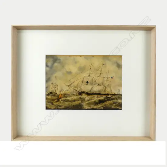 A 19thC marine painting on tin