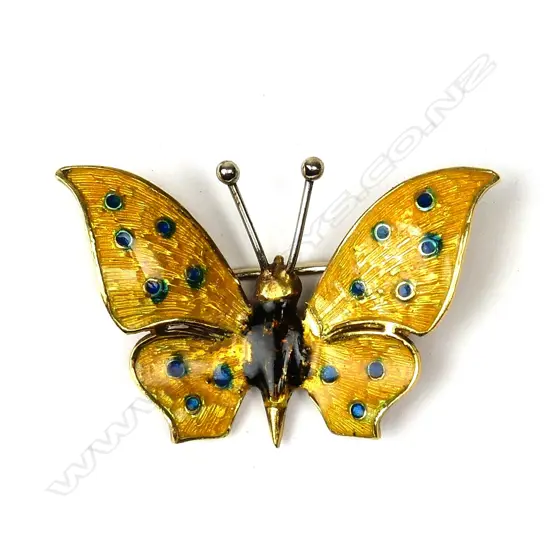 A vintage Italian 18ct. and enamelled butterfly brooch