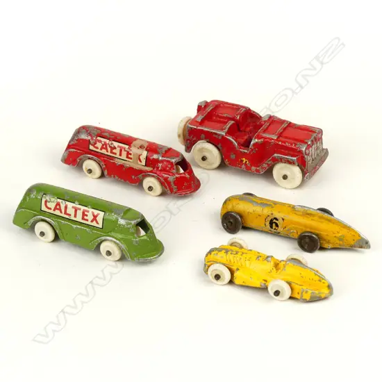 Five vintage small Fun-Ho vehicles