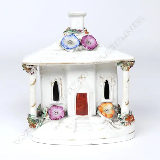 An early 19thC Staffordshire pastille burner modelled as a church