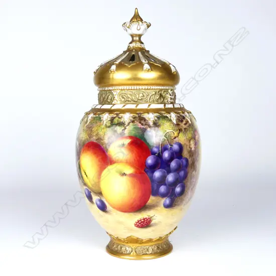 An impressive Royal Worcester pot pourri and cover by Harry Ayrton