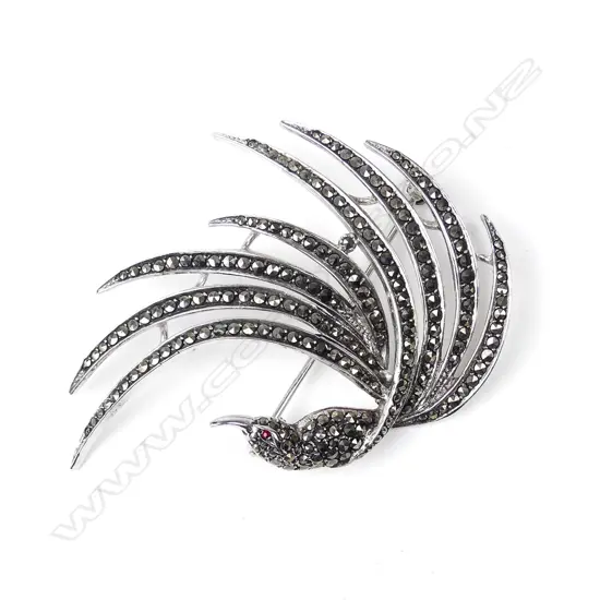A vintage silver and marcasite 'Bird-of-Paradise' brooch