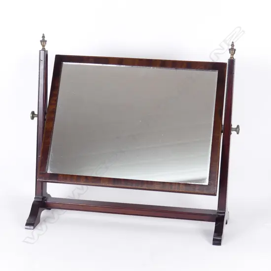 A 19thC Sheraton style mahogany toilet swing mirror
