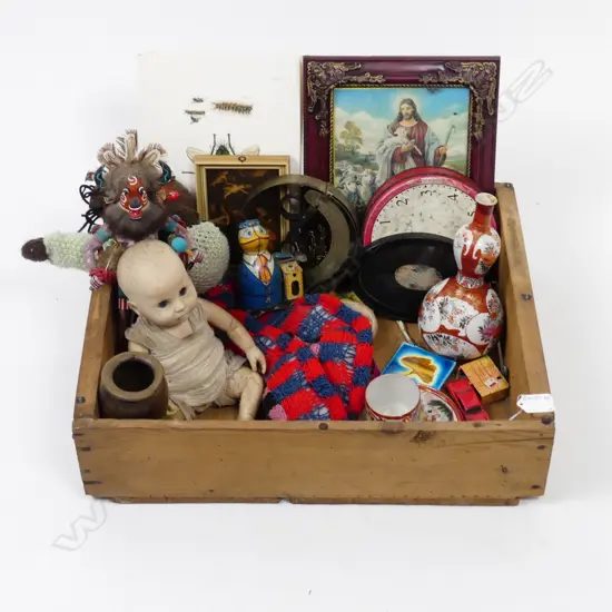 A box of assorted collectables