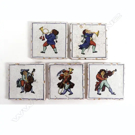 Five old Dutch Delft tiles