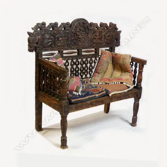 A decorative old Rajasthan hardwood settle