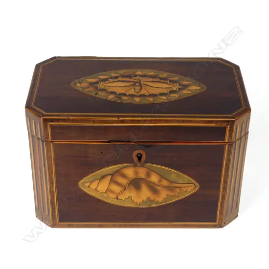 A Georgian Sheraton period inlaid tea caddy