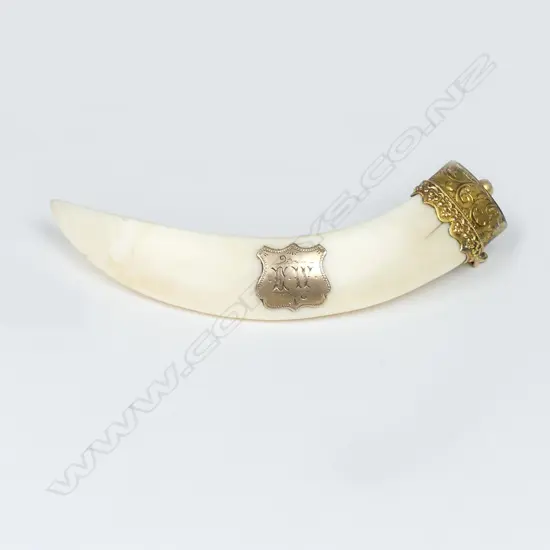 A 9ct. gold mounted boar's tusk pendant