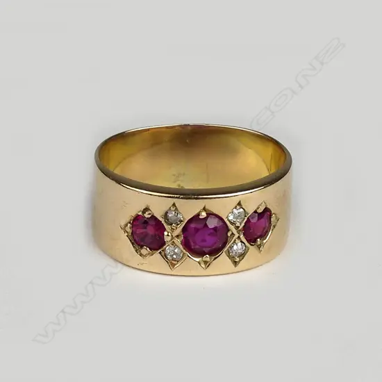 a vintage 18ct. yellow gold faux ruby and diamond ring