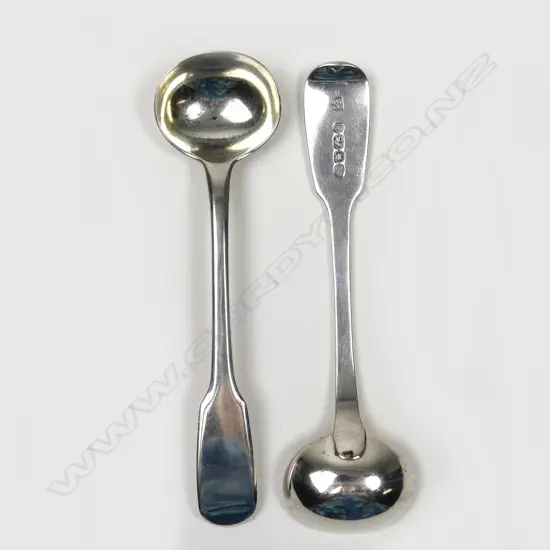 Two silver mustard spoons