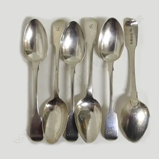 Six silver dessert spoons