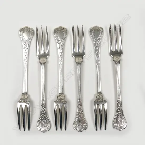 Six Victorian silver oyster forks