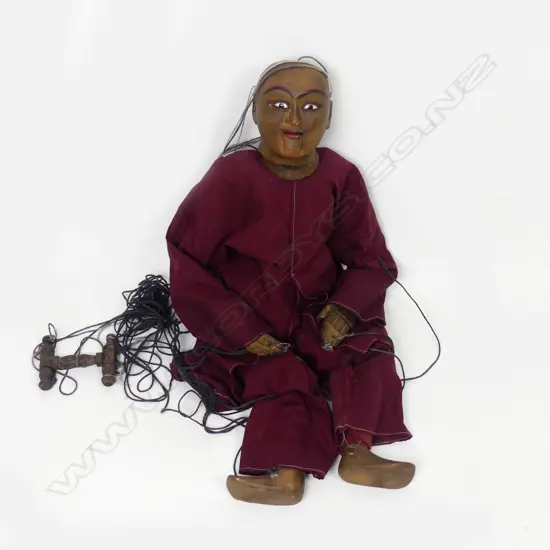 A Myanmar/Burma articulated wood puppet of a monk