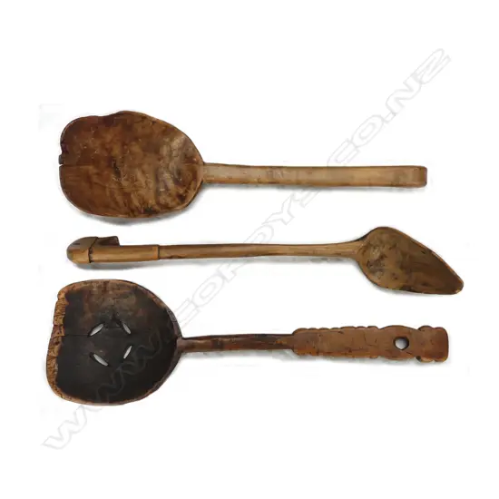 Three primitive country wooden spoons