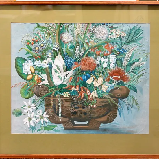 A vintage c.1899 'Native Flowers of N.Z.' colour lithograph