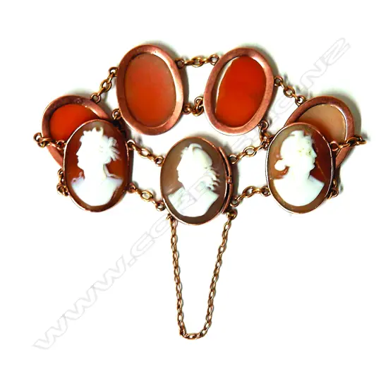 An early 20thC rose gold and seven cameo bracelet