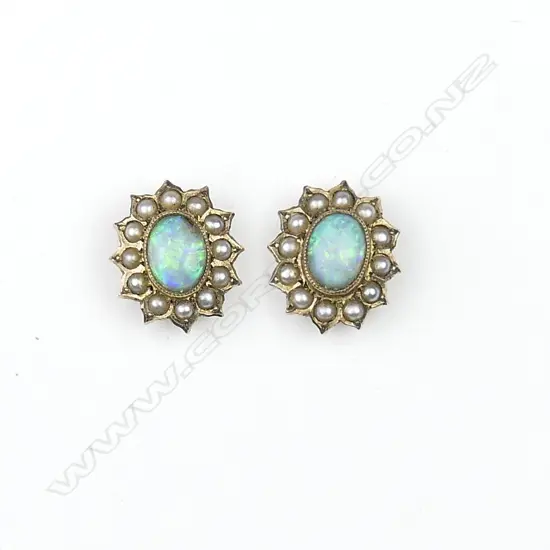 A pair of 9ct gold opal and pearl stud earrings
