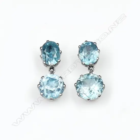 A pair of 9ct white gold and aquamarine earrings