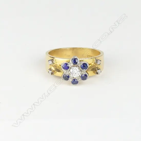 A vintage 18ct. gold sapphire and diamond dress ring