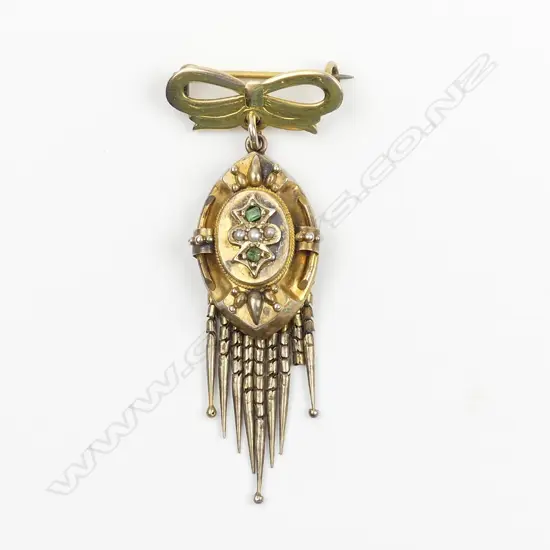 A 19thC yellow gold and jewelled tassel brooch